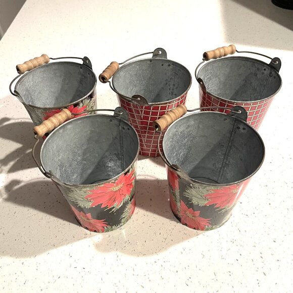 Set of Five NEW Primitive Mini Christmas Buckets - Creative Co-op Brand - Picture 2 of 5